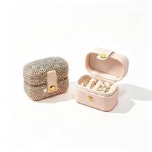 Elegant Rhinestone Mini Jewelry Storage Box, Fully Embellished With Sparkling Crystals, Portable Ring And Earring Organizer With Snap Closure, Small Jewelry Box For Women, Suitable For Travel, Daily Storage And Gift Giving - Multicolor - View 7