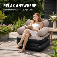 2-In-1 Inflatable Sofa Bed, Foldable Inflatable Sofa Chair With Armrests, Portable Inflatable Mattress For Camping, Home And Leisure - Beige - View 2