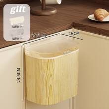 1PC Wall-Mounted Trash Can For Kitchen Cabinet, No-Drill Adhesive Trash Bin, Wood Grain Aesthetic Design, Large Horizontal Opening For Easy Waste Collection, Two Opening Methods: Flip Up Or Slide Down, Two Installation Options: Hook Or Adhesive, U-Shaped Slot Fits Most Cabinet Doors - Multi-color - View 8