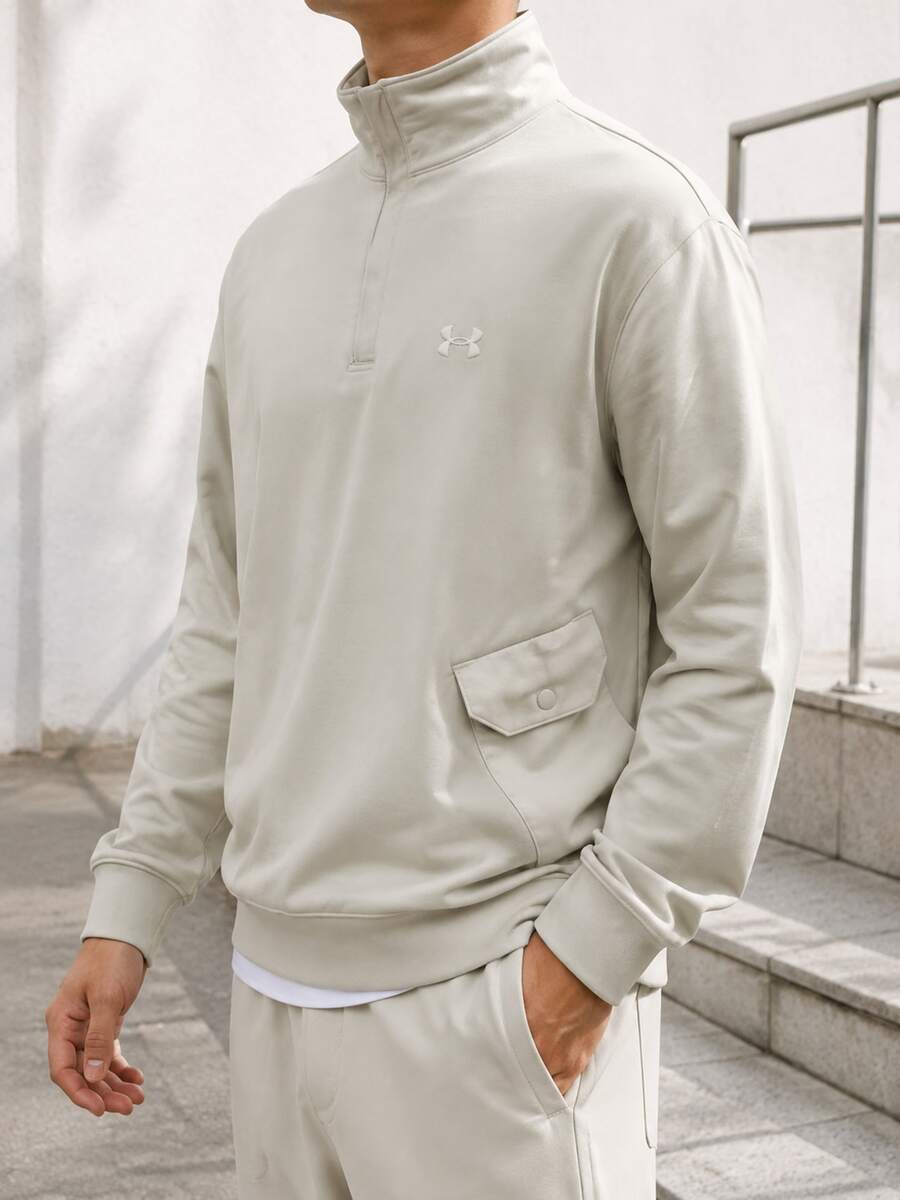 Under Armour Men's Sports Sweatshirt APAC M Elevated Flc 1/2 Zip Pullover Soft Knit Athletic Running 1387976-273 - Powdered Sand Ash - View 1