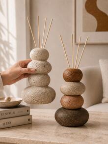 Beige Stacked Pebble Design Empty Reed Diffuser Bottle, Sculptural Home Decor - Multicolor - View 5
