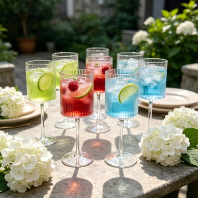 12/6/2/1pc Acrylic Plastic Transparent Striped Cylindrical Stemmed Glasses, Suitable For Friends Gathering, Wedding, Banquet, Holiday, Birthday Party