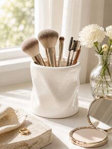 1pc Makeup Brush Holder Organizer, Modern Wavy Cosmetic Brush Cup, Large Capacity Vanity Storage Container For Makeup Brushes Eyeliners Beauty Tools, Bathroom Countertop Desk Decor - Multicolor - View 8