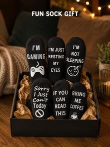 1 Pair All Cotton Mid-Calf Socks With Letter Non-Slip Dots On Sole, Floor Socks For Men And Women Gaming - Multiple Styles - View 3