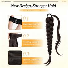 Low Ponytail Braided Wig For Women, Natural Fluffy Twisted Braid Hair Extension, Seamless New Chinese Style Hair Braid Hair Tie Hair Accessory - Black - View 4