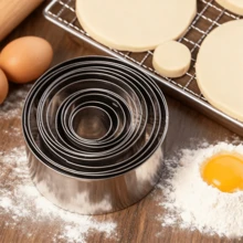 12pcs Round Fluted 4.5cm High Bagged Cookie Molds, Mini Cake Baking Tools, Stainless Steel Round Cookie Cutter Set, Round Donut Cutter, Baking Ring Mold For Cookies, Pastries, Dumpling Wrappers - View 6