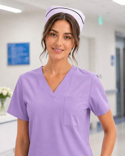 Conjunto de uniforme médico para mujer, uniforme de enfermería de 2 piezas con cuello en V, múltiples bolsillos y pantalón con cordón, ropa de trabajo médica cómoda