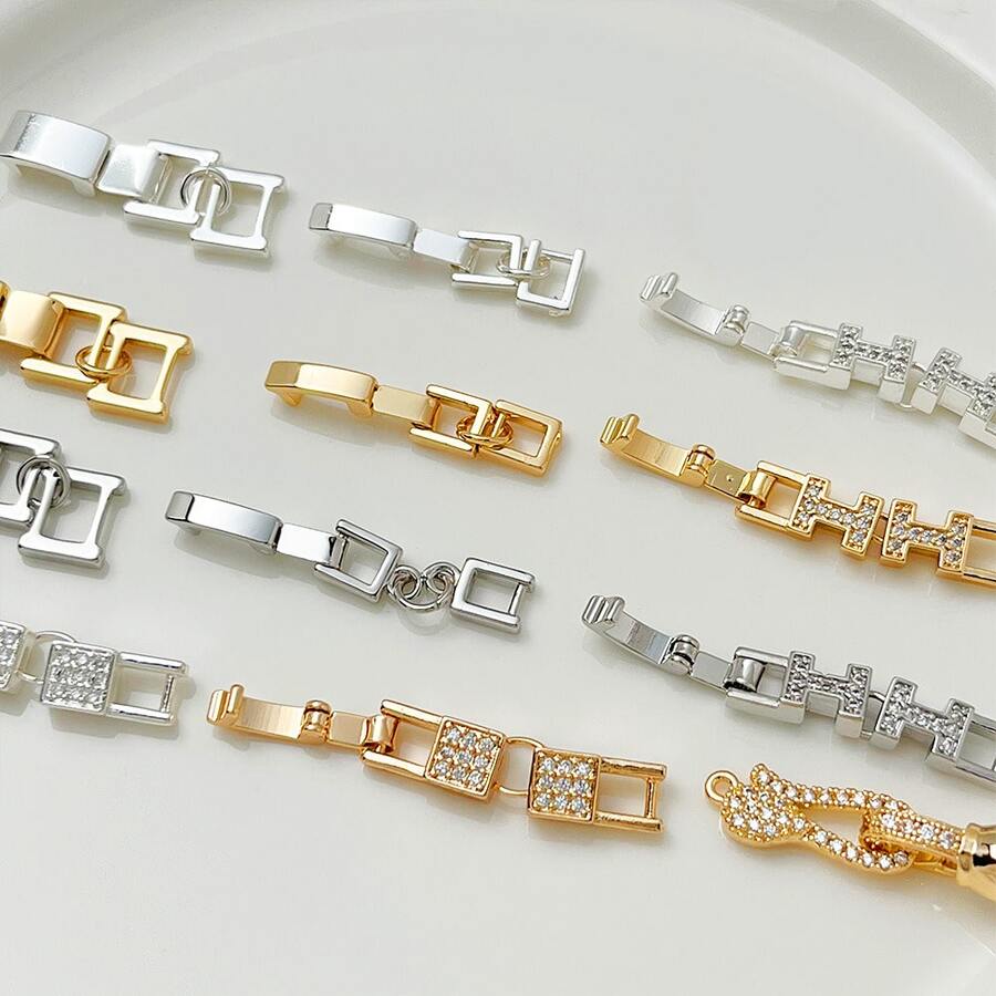 4PCS Copper Simple Fashion Hip-Hop Style Full Zirconia Extension Tail Buckle Folding Buckle Handmade DIY Bracelet Necklace Jewelry Accessories - Multicolor - View 1