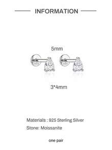 AnlaScheer 1pc S925 Sterling Silver Pear-Shaped Moissanite Flat Back Piercing Stud Earrings, Multiple Sizes, Silver Color Exquisite Jewelry For Women - Silver - View 18