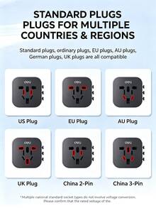 DELI LU5031 Universal Travel Adapter, 750℃ Flame-Retardant PC Shell, Multi-Plug Switchable Lock Design, Portable Power Converter For International Travel And Business Trips - Black - View 3