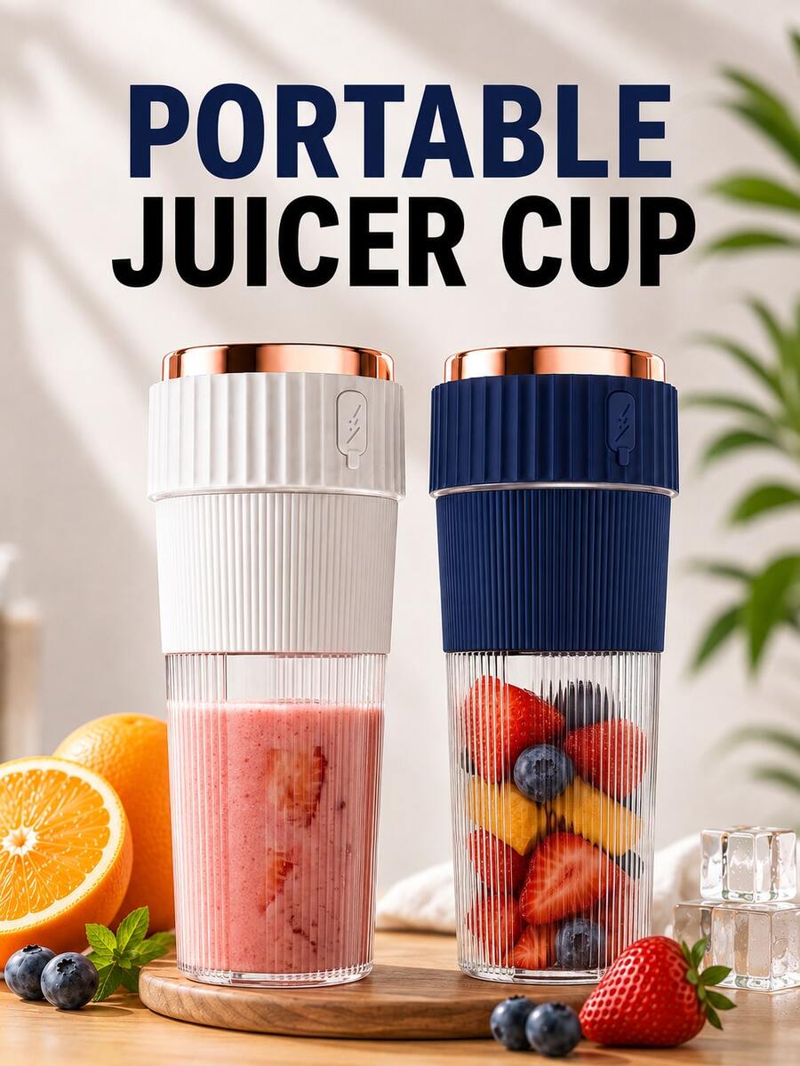 Portable Blender Cup, Rechargeable Personal Blender, Compact Design, USB Electric Juicer Cup, Suitable For Milkshakes, Smoothies And Fresh Juices, Ideal For Home, Office, Gym, Camping And Daily Travel Use - 450ml - View 1