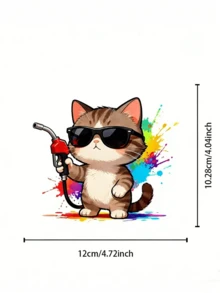 Cute Pet Fashion Glasses Cat Creative Car Sticker, Colorful Ink Splash Effect, Adorable Pattern, Easy To Apply And Not Easy To Fall Off, Cover Blemishes And Prevent Scratches, Suitable For Cars, Gas Tanks, Smooth Surfaces, Daily Use - Cartoon - View 12