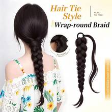 Low Ponytail Braided Wig For Women, Natural Fluffy Twisted Braid Hair Extension, Seamless New Chinese Style Hair Braid Hair Tie Hair Accessory - Black - View 1