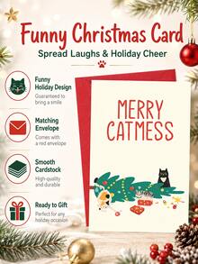 1PC Happy Cat Christmas Greeting Card, Suitable For Party Invitations, Gift Decoration Cards, A Christmas Gift For Friends - Single Piece - View 6