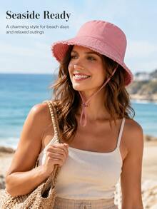 Women's Drawstring Bucket Hat With Adjustable Chin Strap, Soft Material, Windproof & Fashionable, Suitable For Travel, Beach, Vacation And Daily Casual Wear, Perfect Birthday Or Christmas Gift For Girlfriend - Multicolor - View 6