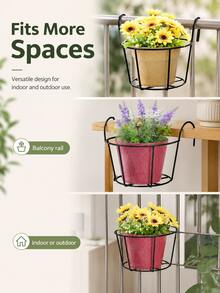 3/5pcs Fashionable Round Metal Hanging Planters - Perfect For Balcony, Garden And Indoor Decoration; You Can Plant Succulents And Various Green Plants In These Hanging Planters, Planter Diameter Is 6.2 Inches. - B - View 5