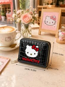 SANRIO 1pc Hello Kitty Small Wallet For Women, Double Zipper Credit Card Holder With Accordion Card Slots, Coin Pocket And Glossy Textured Finish - Multicolor - View 7