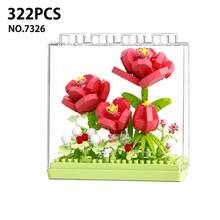 Set Pajangan Balok Bangunan Bunga 312-355 Buah, Tersedia 4 Gaya, Bunga Merah Muda, Bunga Matahari, Bunga Putih & Bunga Merah, Dekorasi Meja dengan Kotak Transparan, Model Balok Koleksi untuk Dewasa - Menyusun balok bangunan - View 12