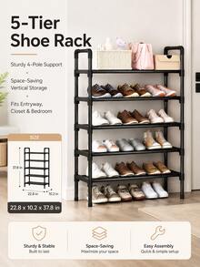 Minimalist Multi-Layer Indoor Shoe Rack For Home Entryway, 45/58cm Length, Dust-Proof Shoe Shelf For Dorm/Rental, Black Multi-Functional Upgraded Thickened Sturdy Design, 3-8 Tier Storage Rack - Multicolor - View 5