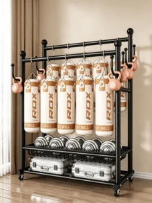 1pc Double‑Layer Metal Garment Rack‑Double Rod Clothes Drying Rack With Wheels, Equipped With Storage Basket And Hooks, Large Capacity, Stable Structure, Space‑Saving,Freestanding Clothes Hanger,Suitable For Bedroom,Living Room,Entryway,And Dormitory - Multiple Specifications - View 8