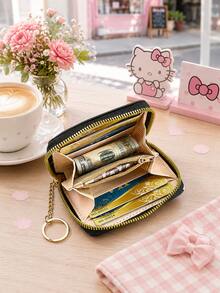 SANRIO 1pc Hello Kitty Small Wallet For Women Girls, Cute Zip Around Coin Purse With Multiple Card Slots, Zipper Coin Pocket And Keychain Ring - Multicolor - View 7