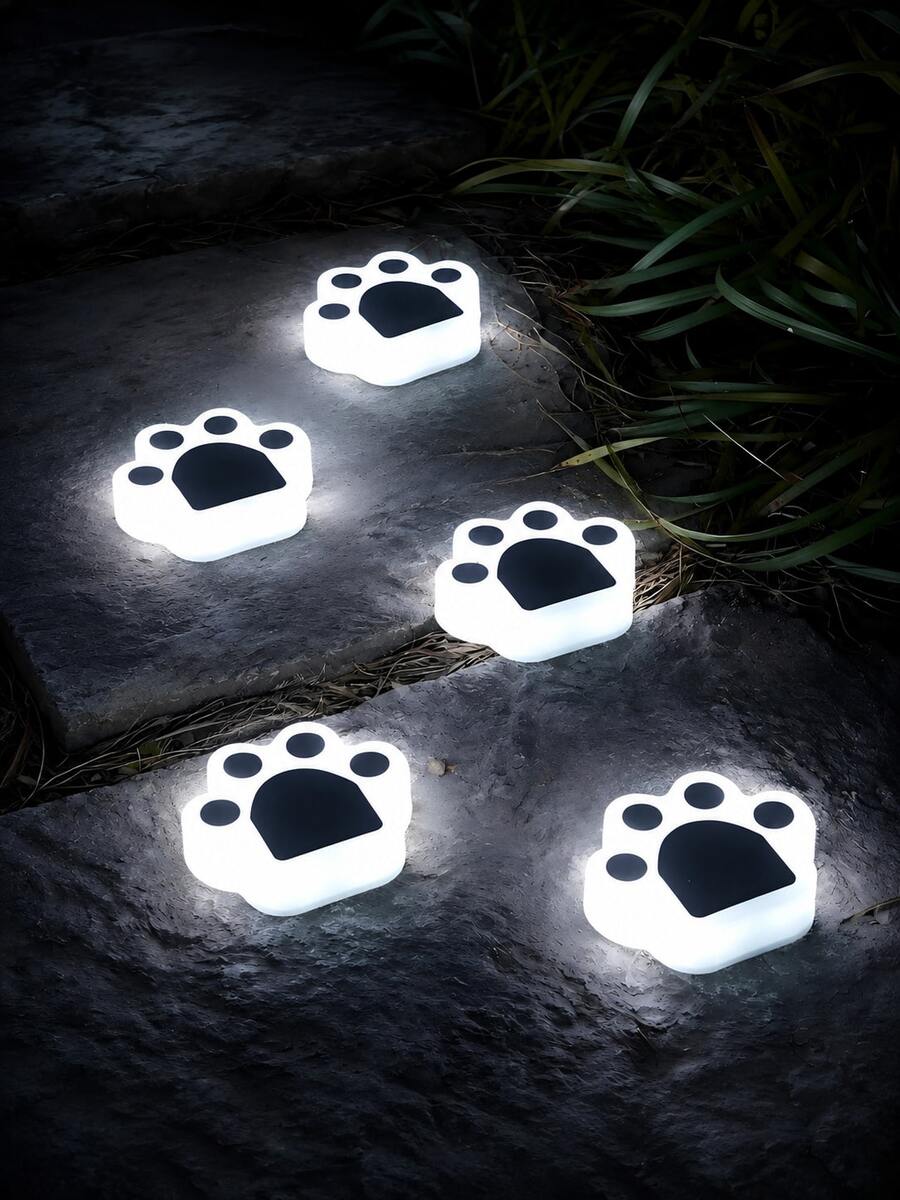 4pcs Paw Print Solar Ground Lights, IP44 Waterproof Outdoor Solar Pathway Lights, Warm White/Cool White/RGB 3 Modes LED Embedded Disk Lights, Auto On/Off Wireless Pet Garden Decor Lights, Suitable For Yard, Lawn, Patio, Walkway, Landscape