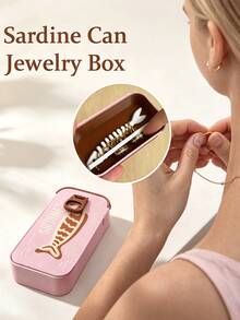 Vintage Sardine Mini Jewelry Storage Box With Fish Bone Divider, Mini Earring Box,Snap Closure Sealed Portable Jewelry Box,Rectangular Flip Top Metal Tin,Compartment Storage For Earrings, Rings,Necklaces, Suitable For Commuting,Short Trips, Dorm Desk - Multicolor - View 8
