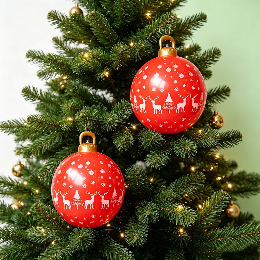 PVC Inflatable Christmas Tree Hanging Ornament, Red Reindeer & Snowflake Print Large Inflatable Ball Decoration, Holiday Home Party Indoor & Outdoor Decor - Red Reindeer Style - View 1