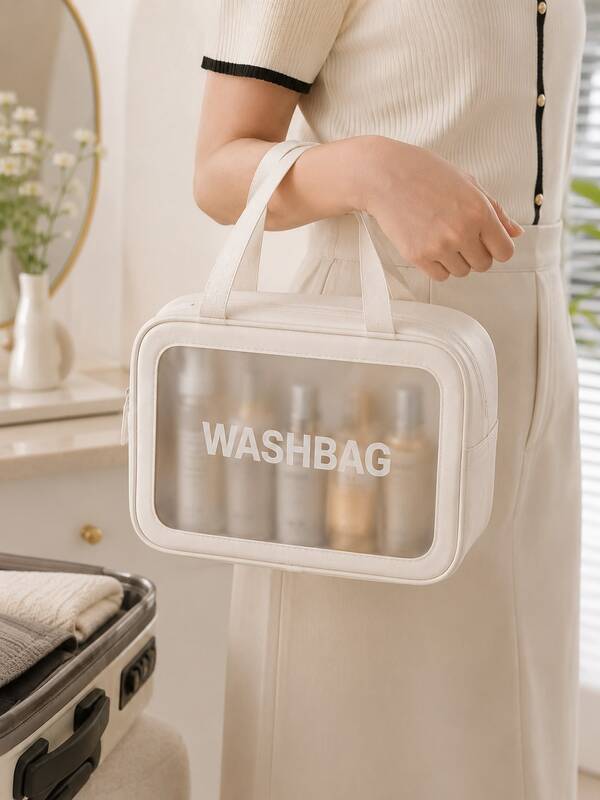 Water-Resistant Clear Wash Bag With Double Zipper & Sturdy Handle,Portable Travel Toiletry Cosmetic Makeup Organizer