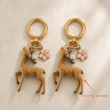 2pcs Unisex Cute Flocked Deer & Cherry Blossom Keychain Accessories, Christmas Deer Gift, Personalized Friend & Couple Gift, Bag Charm - Multicolor - View 2