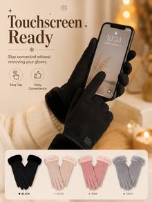 Thickened Warm Touchscreen Gloves, Suitable For Winter Snow Sports, Can Be Used As Christmas/Holiday Gift. Designed Specifically For Women And Students, Windproof And Cold-Resistant, Suitable For Cycling And Daily Winter Wear. - Multicolor - View 3