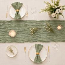 10 Pack Sage Green Cheesecloth Table Runner, Boho Gauze Table Runner, Rustic Semi Sheer Fabric Table Runner For Wedding, Bridal Shower, Baby Shower, Birthday Party, Farmhouse Dining Table Decor, Table Centerpiece And Home Decoration - A - View 4