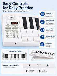 1 buah Keyboard Elektronik Portabel Lipat 61 Tombol Warna Putih dengan Tas Penyimpanan, 16 Nada, 100 Ritme, 25 Lagu Demo, Piano Gulung Isi Ulang USB, Keyboard Musik Multifungsi, Cocok untuk Pemula, Latihan di Rumah dan Pelajaran Musik - Tersedia berbagai pilihan (kemasan yang lebih baik) - View 8