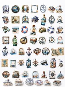 10pcs Vintage Nautical Ocean Stickers, Retro Sailboat Lighthouse Anchor Compass Patterns, Scrapbook Planner Journal Decoration, Travel Diary DIY Crafts, Gift Wrapping Accessories - Multicolor - View 5