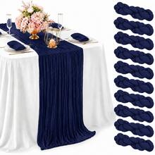 10 Pack Navy Blue Cheesecloth Table Runner, Boho Rustic Gauze Table Runner, Semi Sheer Cheese Cloth Table Decor For Wedding, Bridal Shower, Baby Shower, Birthday Party, Reception, Banquet, Farmhouse Dining Table, Table Centerpiece And Home Decor - Navy Blue - View 19