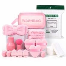 NEFOUME All-In-One Beauty Set With Makeup Bag, Puffs, Bow Headband, Wristbands, Mushroom Puff, Mini Makeup Sponges & 200PCS Cotton Pads, Travel Toiletry Bag Set - Multicolor - View 1