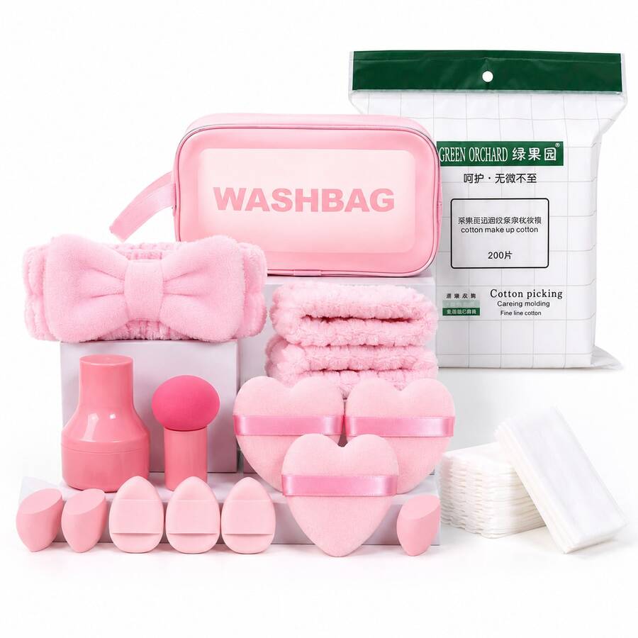 NEFOUME All-In-One Beauty Set With Makeup Bag, Puffs, Bow Headband, Wristbands, Mushroom Puff, Mini Makeup Sponges & 200PCS Cotton Pads, Travel Toiletry Bag Set - Multicolor - View 1