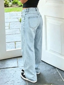 Teenager American Vintage Classic Light Blue Washed Denim Jeans - Baby Blue - View 2
