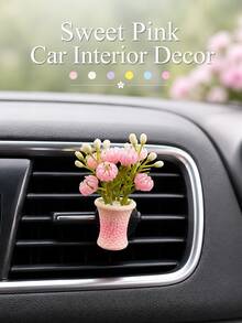 Mini Artificial Flower Vase Car Air Vent Clip Potted Plant Faux Flower Car Air Conditioner Vent Decor Cute Interior Accessory Women's Gift - A - View 4