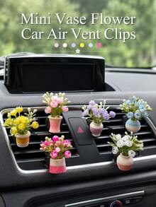 Mini Artificial Flower Vase Car Air Vent Clip Potted Plant Faux Flower Car Air Conditioner Vent Decor Cute Interior Accessory Women's Gift - A - View 5