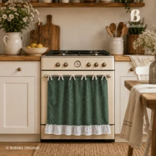 1 buah Tirai Kafe Motif Polkadot Hijau Vintage dengan Pita dan Tali Pengikat, Tirai Pendek Setengah dengan Tepi Bergelombang, Tirai Dekoratif Anti Debu untuk Dapur dan Oven - Hijau - View 1