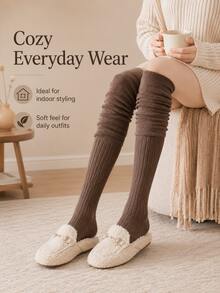 Women's Over-The-Knee Loose Socks, Soft Ribbed Knit Long Socks, Warm And Comfortable Boot Socks For Autumn/Winter, Suitable For Pairing With Skirts And Shorts, Maillard Color Palette, Essential For Home And Daily Wear, Holiday Accessory And Gift For Women - Multicolor - View 2