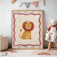 1pc Canvas Framed Nursery Wall Art, Vintage Circus Lion With Crown Kids Room Decor, Retro Carnival Lion Wall Decor, Little King Children's Room Decoration, Storybook Animal Poster, Playful Kids Room Decor, Nursery Decoration, Children's Room Poster, Kindergarten Decoration, Girls Room Decor, Boys Room Decor, Bathroom Decor, Classroom Decor, Game Room Decor, Baby Gift, Birthday Gift, Poster Art - Multicolor - View 6