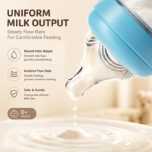 1pc 280ml PP Baby Bottle, Curved Anti-Drop Easy Grip, Clear Scale Scientific Feeding, Soft Silicone Nipple, Fully Detachable, Suitable For Newborn Gift, Christmas Gift - Multicolor - View 6