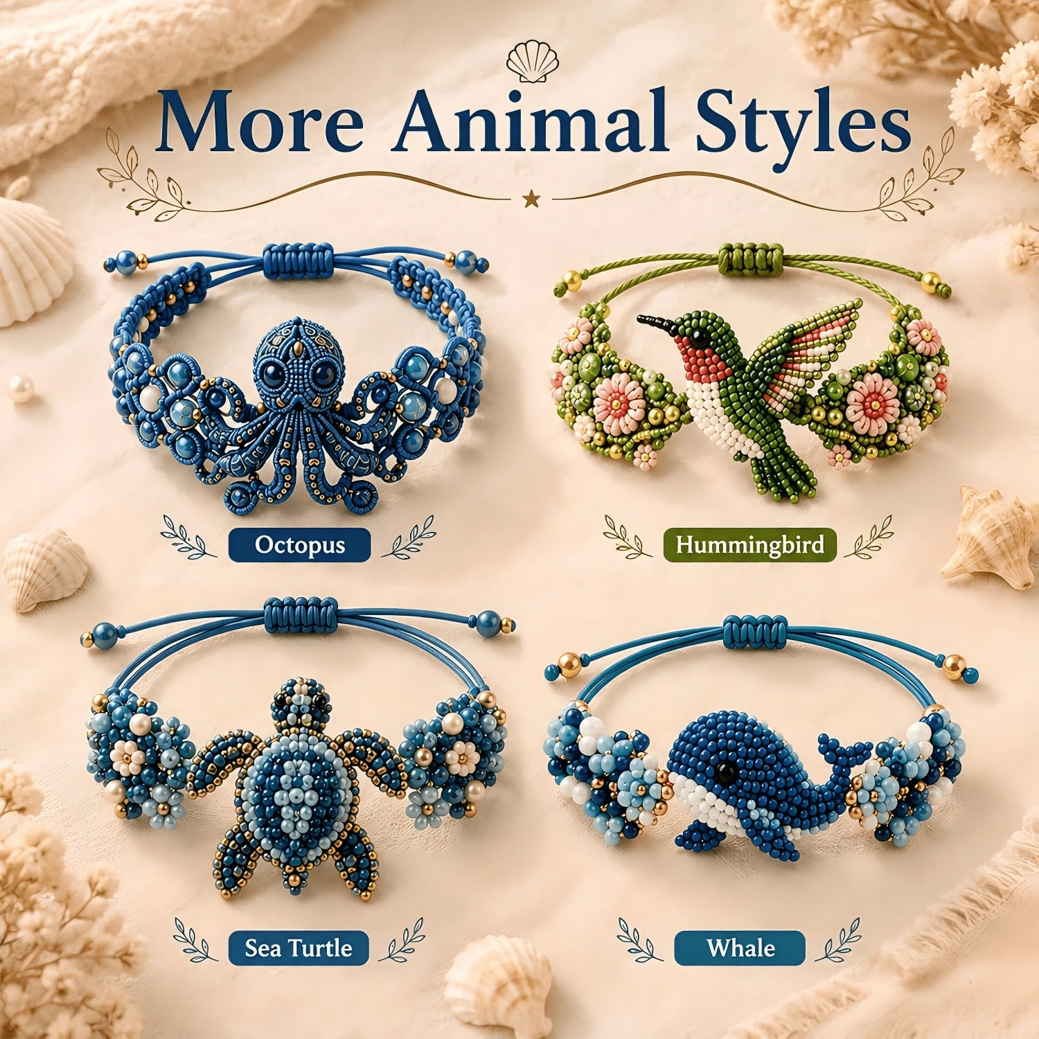 Manovix Adult DIY Animal Beaded Bracelet Making Kit, Whale, Octopus Or Hummingbird Pattern Optional, Handmade Jewelry Making Set - A - View 1