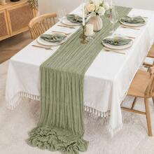 10 Pack Sage Green Cheesecloth Table Runner, Boho Gauze Table Runner, Rustic Semi Sheer Fabric Table Runner For Wedding, Bridal Shower, Baby Shower, Birthday Party, Farmhouse Dining Table Decor, Table Centerpiece And Home Decoration - A - View 2