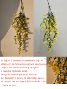 2件/4件/6件/8件装悬挂式人造丝花藤和桉树叶，抗紫外线，适用于婚礼、门廊、客厅、办公室墙面、庭院、书架、家居装饰 - 尤加利牽牛花-黃 - 查看 4