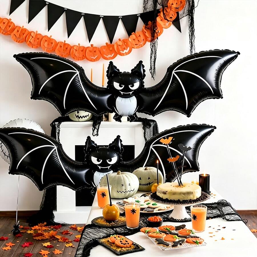 Halloween Bat Foil Balloon Set, Featuring Black Mysterious Bat Pattern Design, Adding A Touch Of Excitement And Fun To Your Holiday Decor, Perfect For Halloween Party Decoration, Atmosphere Creation And Theme Celebration, Suitable For Christmas And Halloween - Bat - View 1