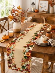 Fall Pumpkin Maple Leaf Table Runner, Autumn Sunflower Floral Harvest Table Runner For Thanksgiving Dinner Party Kitchen Dining Table Home Decor - Multicolor - View 10