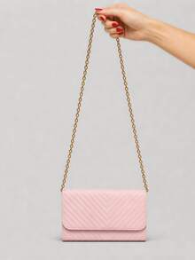 Bolsa Feminina de Ombro Versátil na Moda com Alça de Corrente - Rosa Bebê - Visão 2